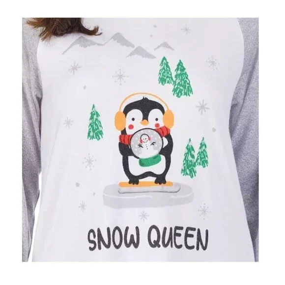 SOLD Cuddl Duds Womens Gray Penguin Snow Queen Knit Pockets Pajama 2 Pc Set Sz - Picture 2 of 11